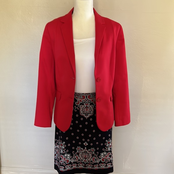 Talbots red, white and navy blue print pencil skirt. Paisley. - Picture 4 of 9